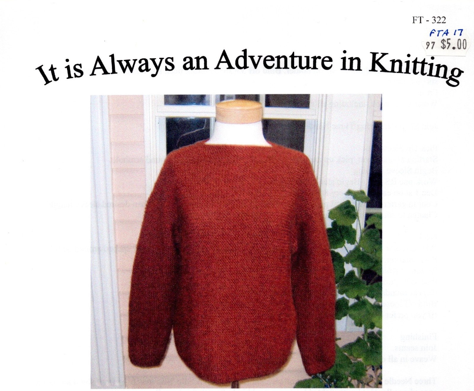 It's Always an Adventure in Knitting Pattern FT-322 Super Easy Garter Pullover