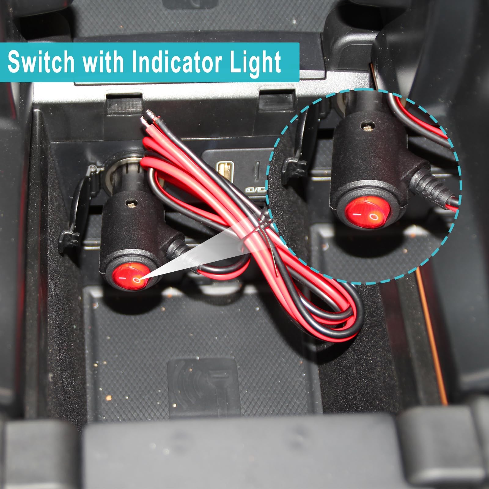 12Volt Replacement Cigarette Lighter Male Plug with On Off 3FT, red and black