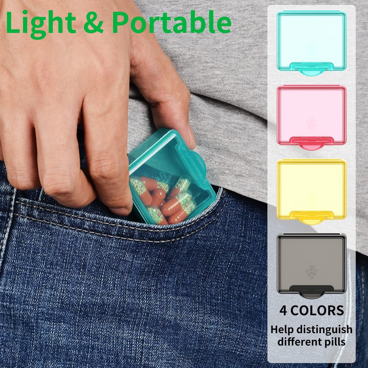 Small Pill Box 4 Pcs,Cute Travel Pill Organizer Case Mini Tiny Clear Plastic Sto