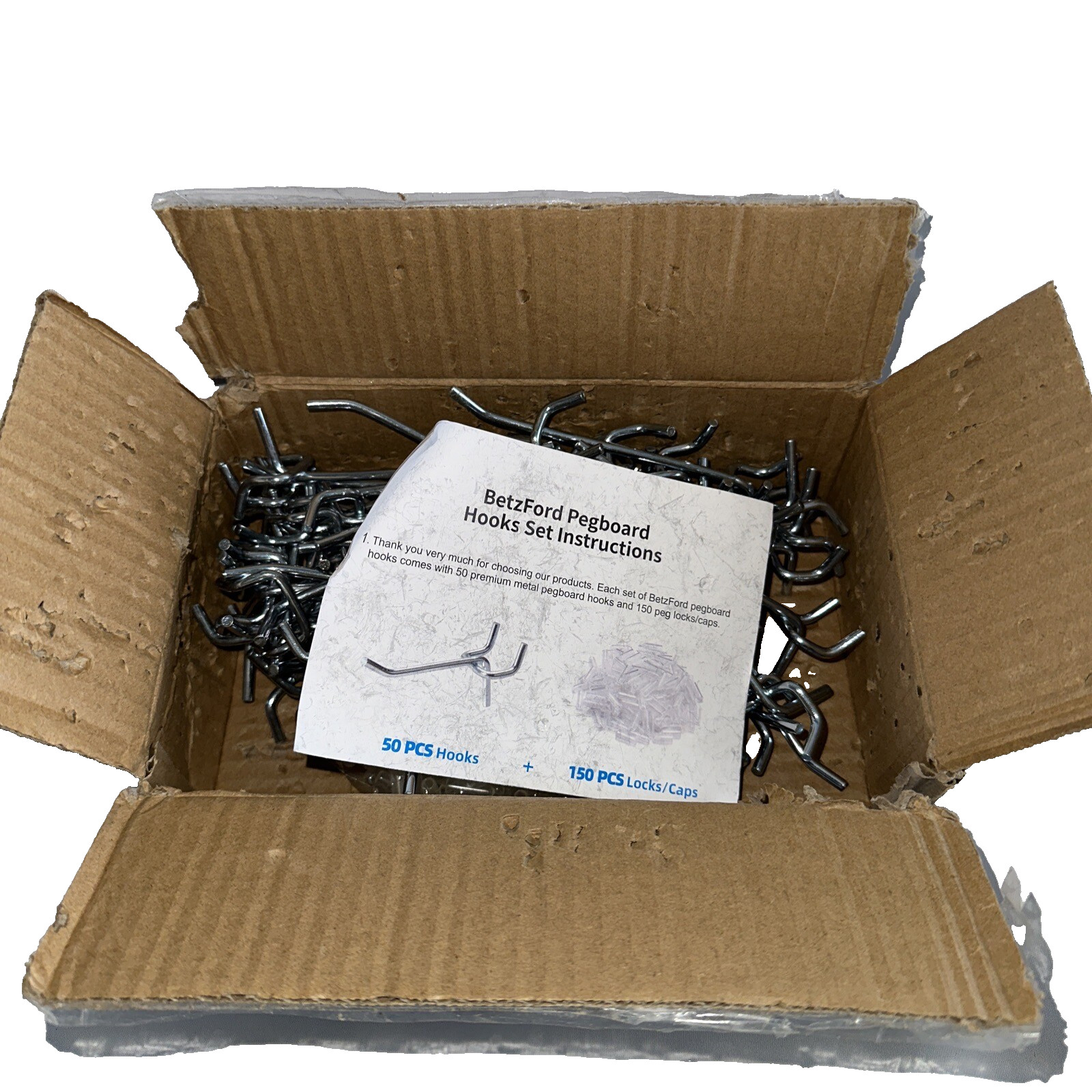 Betzford Peg Hooks 50 Pieces 4" Pegboard Rounded Safety Tips 1/4" 1/2" Holes Lot