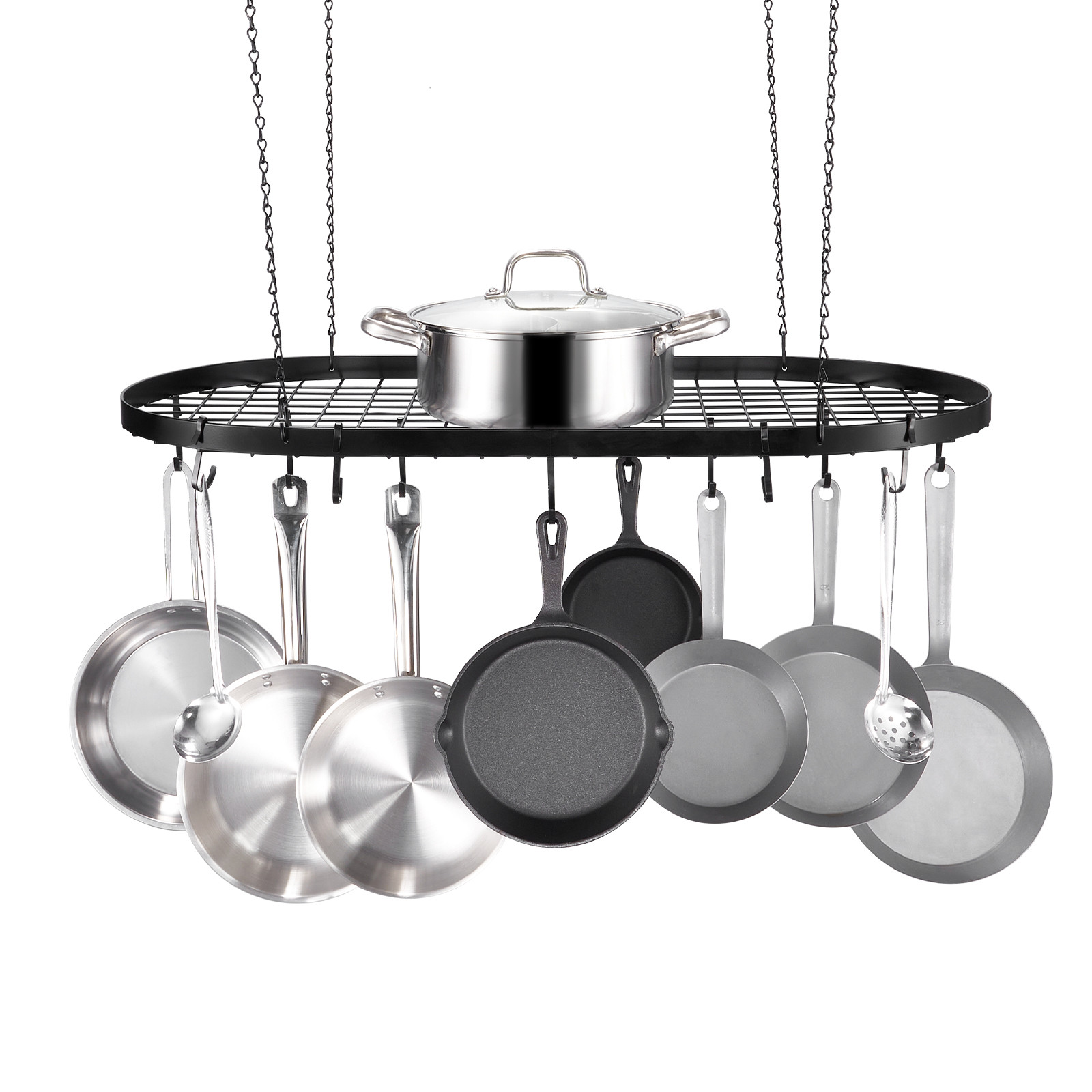 VEVOR Hanging Pot Rack Ceiling Mount 32 inch Ceiling Pot Rack with 12 S Hooks