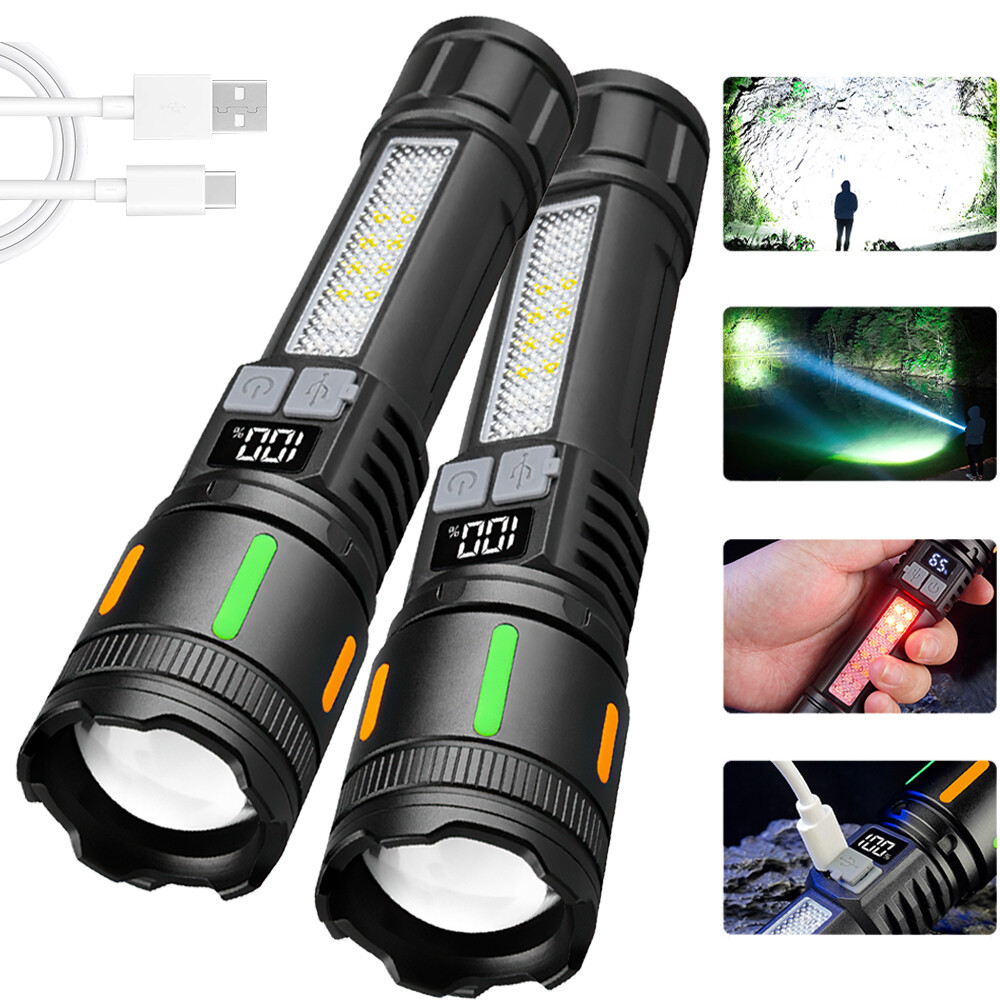 2Pcs 99000000 Lumen Super Bright LED Tactical Flashlight Rechargeable Work Light