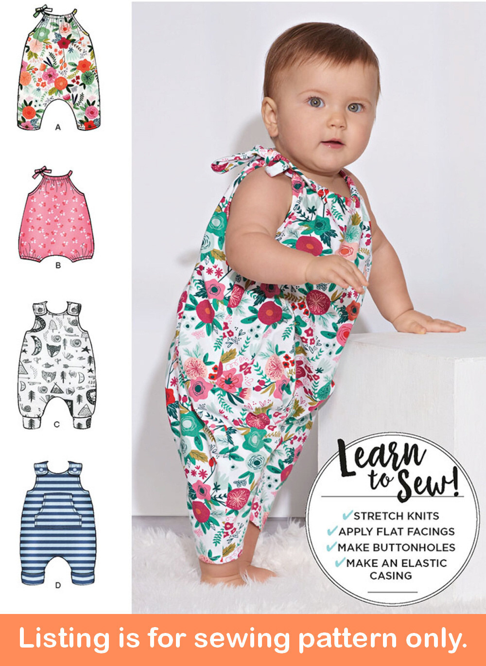 SEWING PATTERN Sew Baby Girl Clothes Infant Clothing Romper Playsuit Summer 8894
