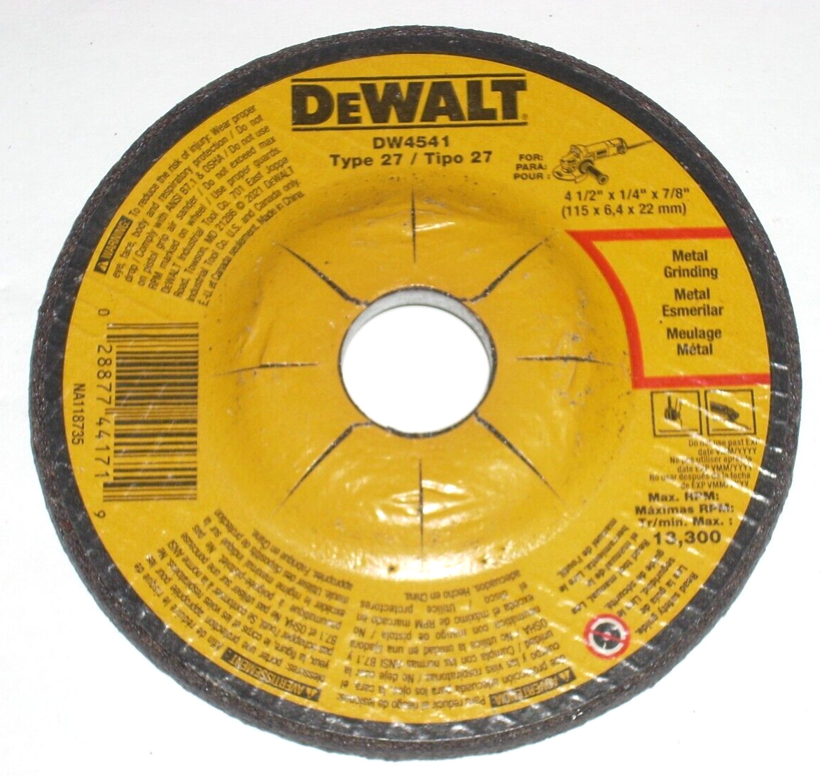 Dewalt Grinding Wheel 4 1/2 x 1/4 x 7/8 for Metal w Angle Grinder DW4514 - 4pk