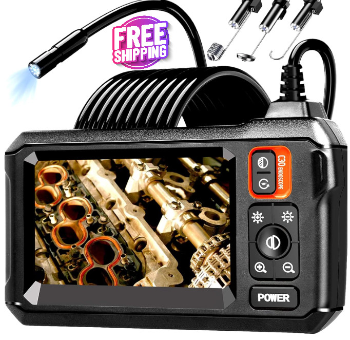 Cámara boroscopio con pantalla IPS de 4,3", resolución HD de 1920p y 8 luces LED