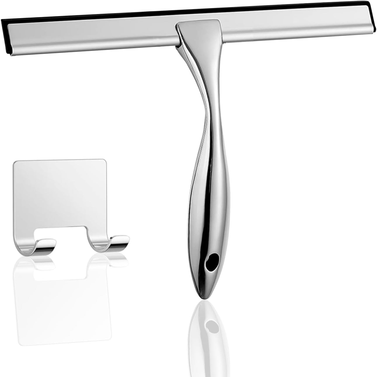 10-inch Stainless Steel Shower Squeegee for Glass Doors, Silver Squeegee for