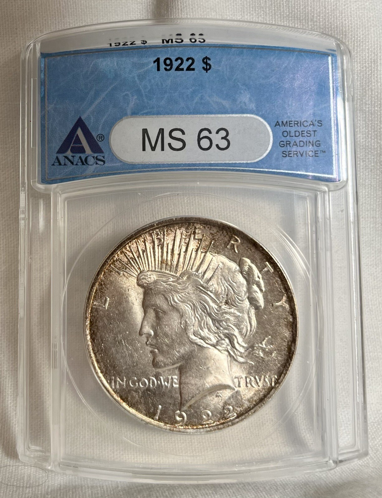 1922 P ANACS MS63 Peace Dollar. 90% Silver Coin. Nice Uncirculated Coin.