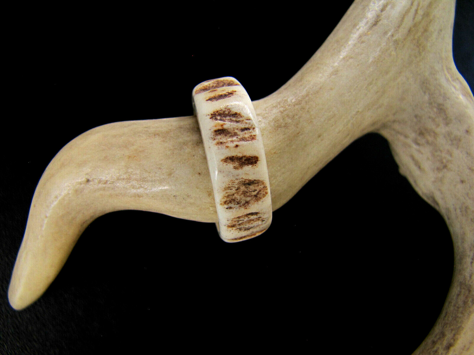 HANDCRAFTED OOAK SHED DEER, ELK ANTLER RING,SIZE  10 3/4, R-459