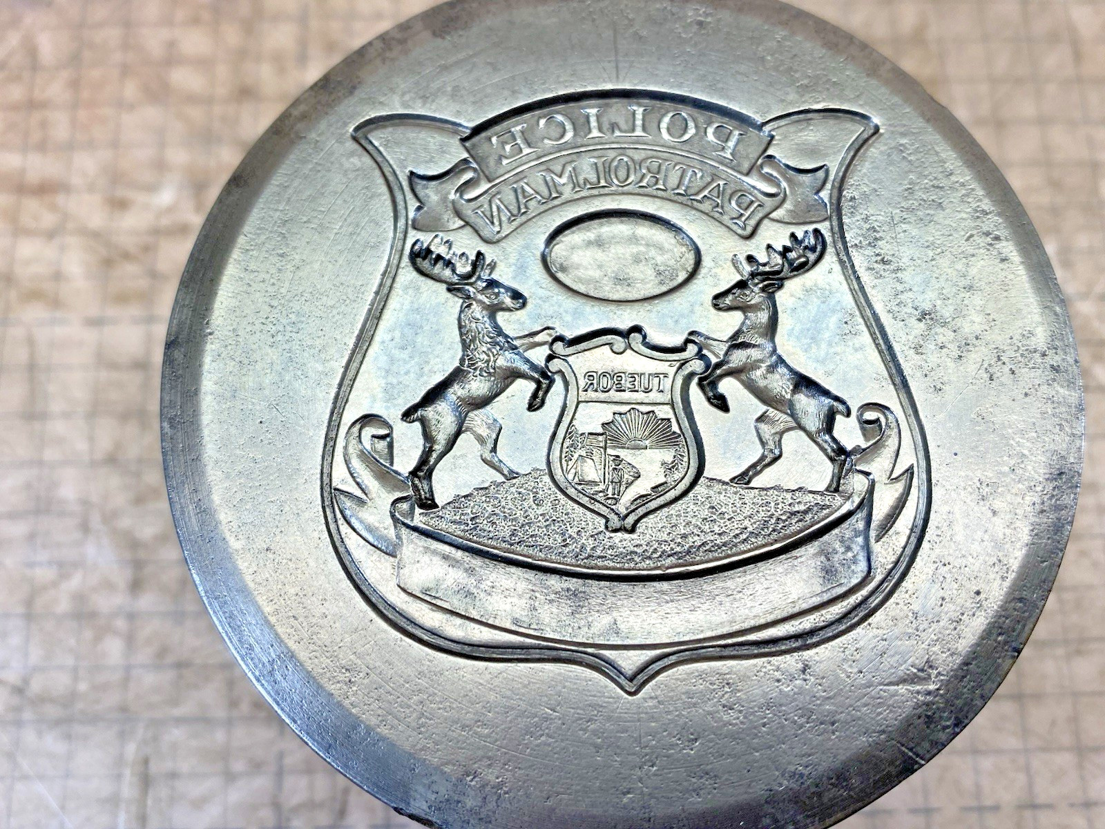 Obsolete 1930's Antique Die Police Patrolman Detroit Medal Badge w/Elks Old 47B