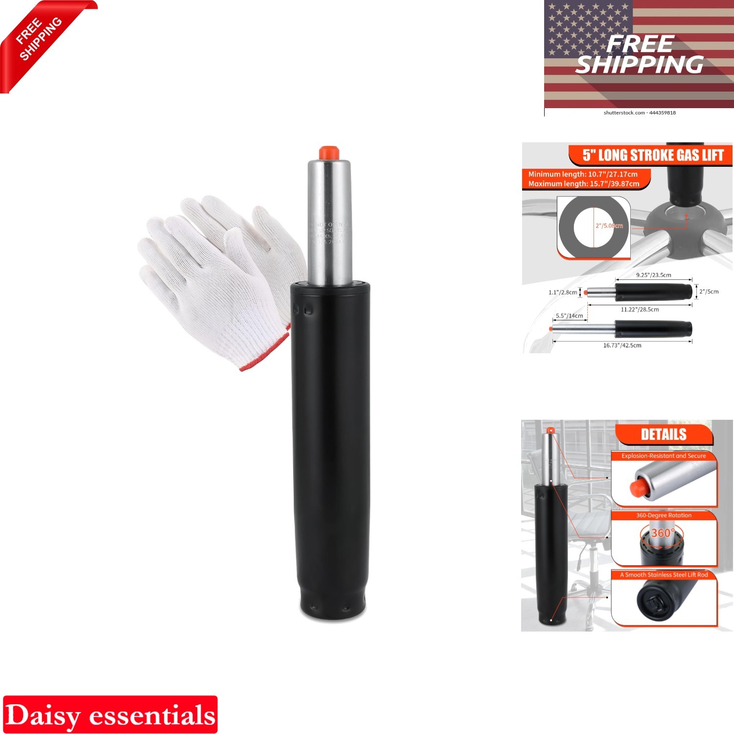 Universal Office Chair Gas Lift Cylinder Replacement 5.5-Inch Long Stroke Hea...