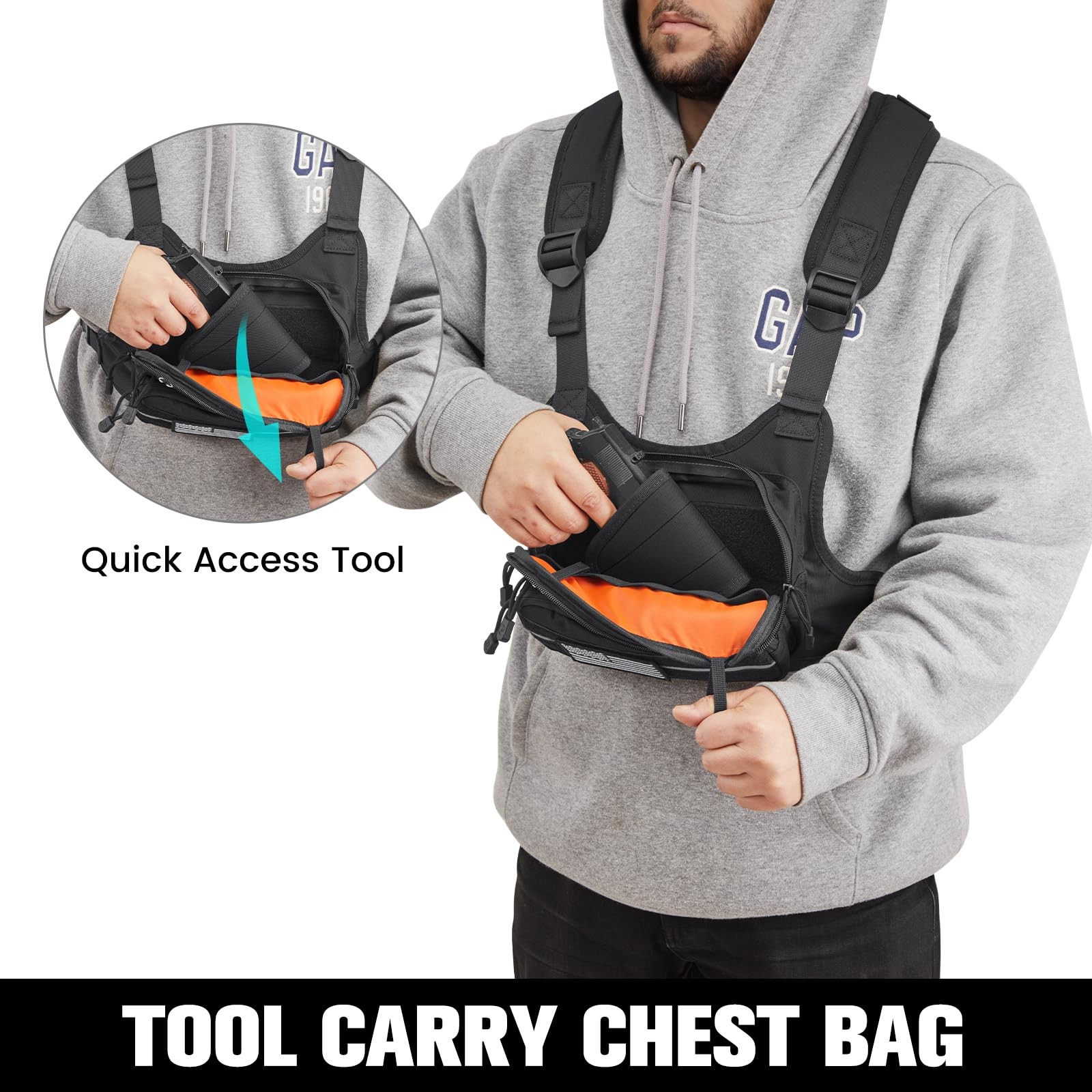G4Free Tactical Chest Pack, Quick Access Molle Rig Bag Small, Black