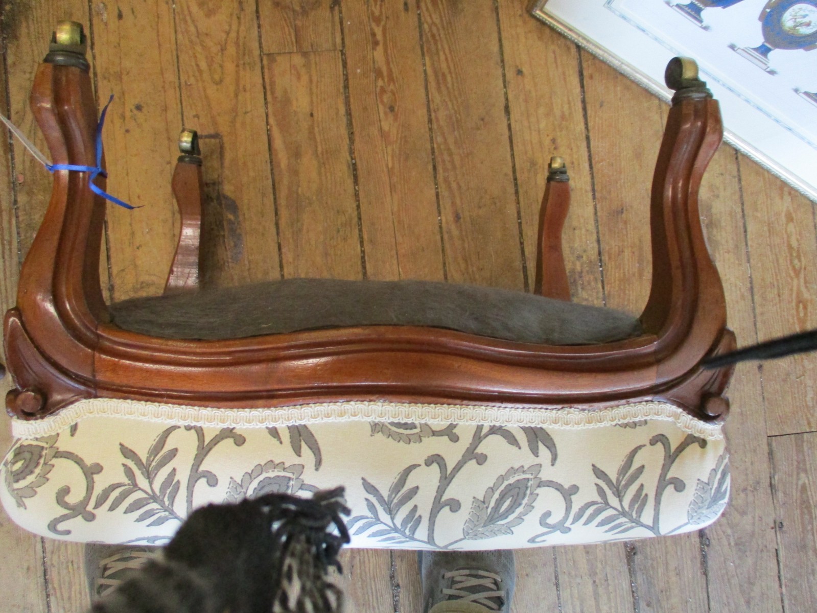 Antique French Style Walnut Framed Foot Stool