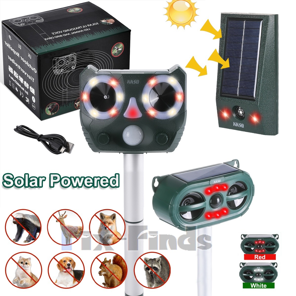 NEW Solar Ultrasonic Animal Repellent Dog Skunk Cat Deer Raccoon for Garden Farm