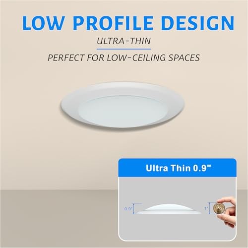 6" Dimmable LED Disk Light, 16.5W 1000Lm Low Profile Flush 3000K Warm White