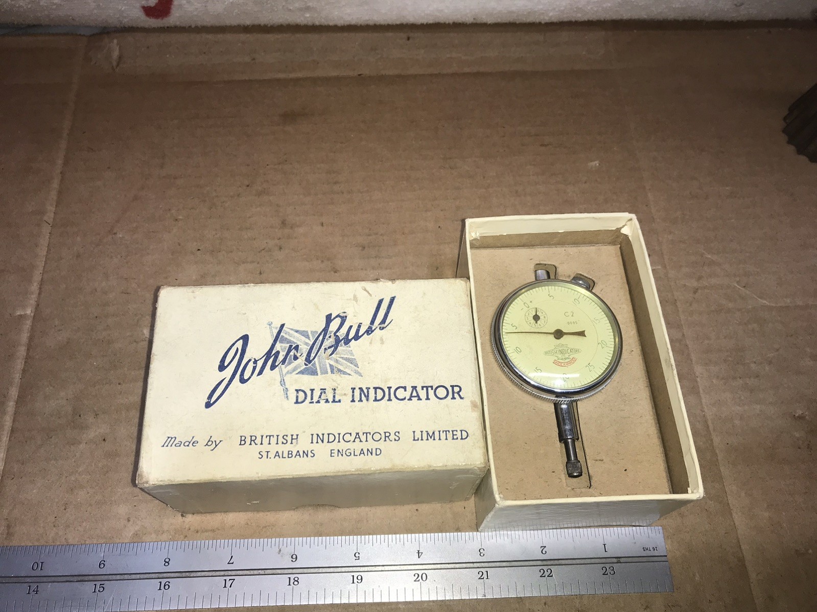 John Bull Dial Gauge Indicator 1970's CE .0005 W/ Original Box