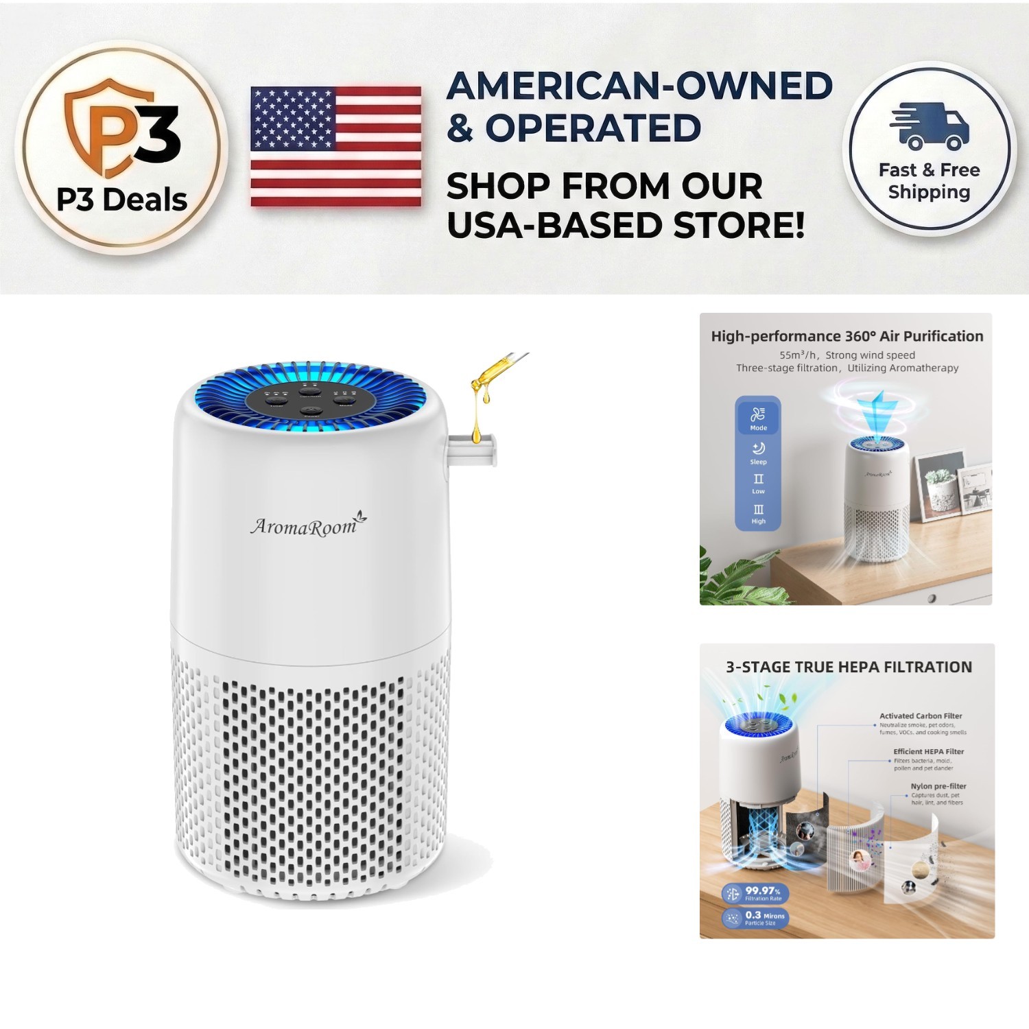 Advanced Air Purifier with H13 HEPA Filter - Remove Smoke & Odors Effortlessly