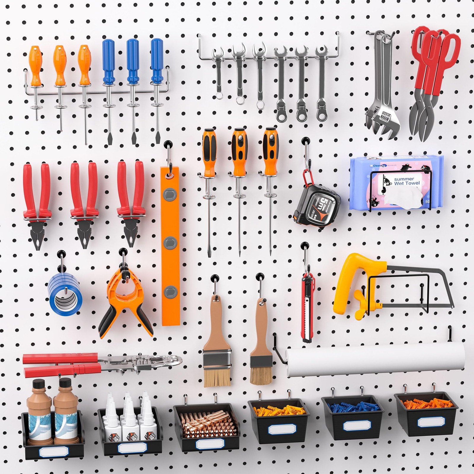 Pegboard Organizer Hooks Bins Locks 202 Piece Hardware Tool Storage Set