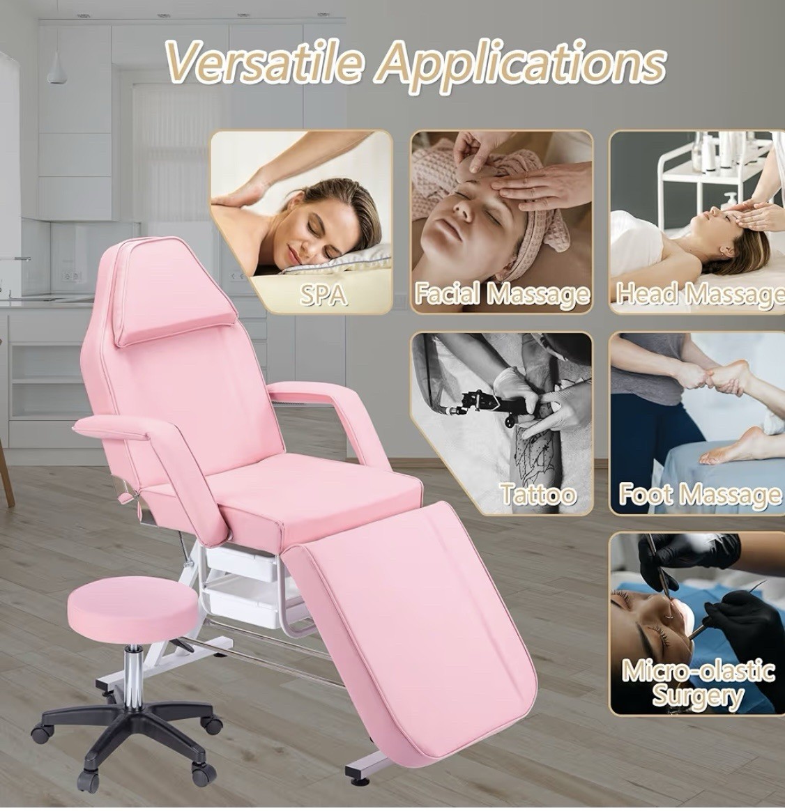 Adjustable Folding Salon Bed with Hydraulic Stool