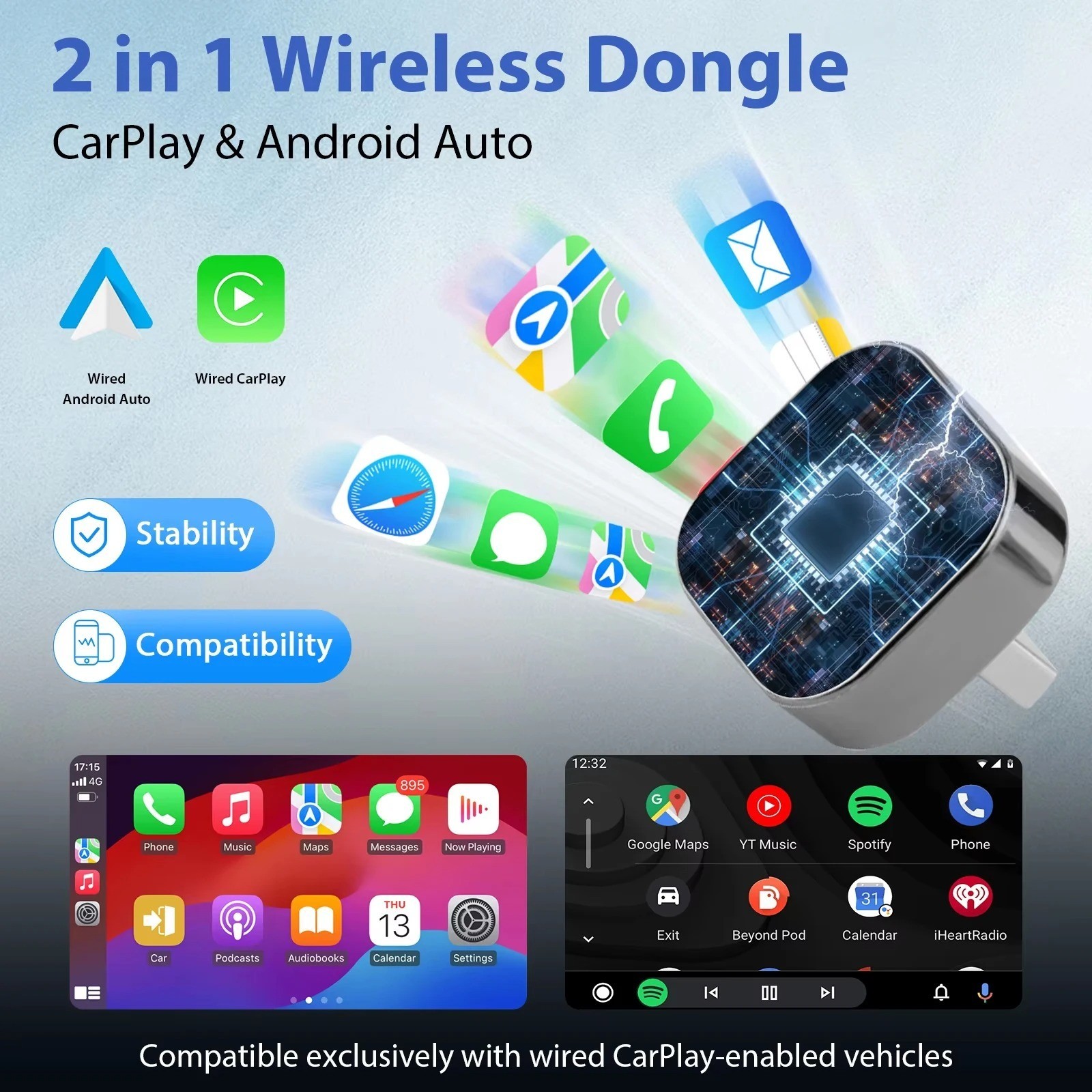 Wireless CarPlay Android Auto Adapter AI Smart Box for VW Toyota Ford