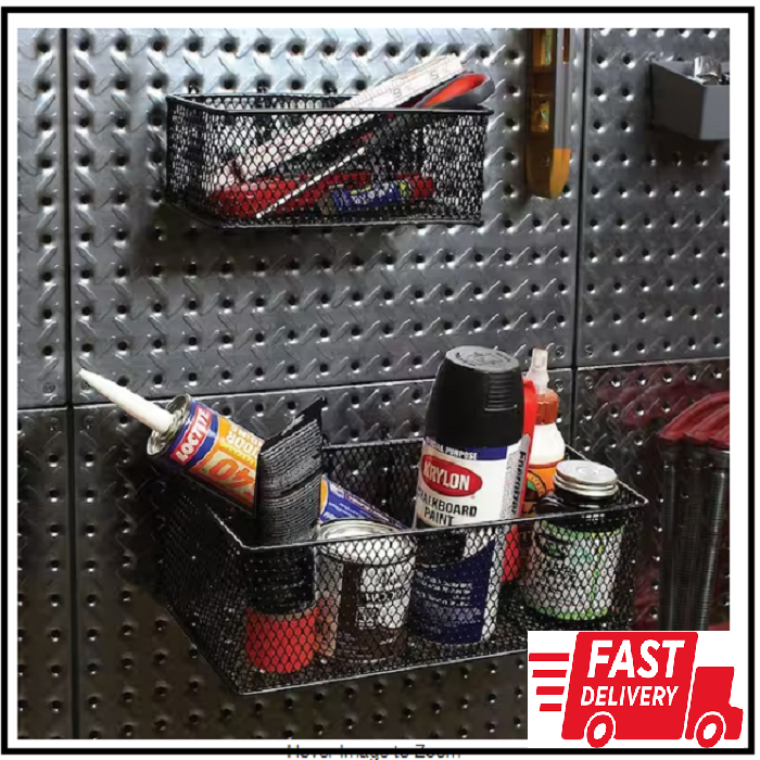 Steel Mesh Pegboard Basket in Black(2-Pack)