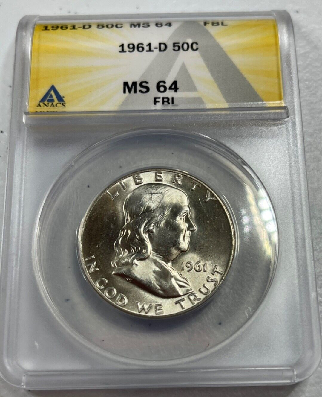 1961-D  Franklin US Half Dollar,   MS64 by ANACS,   FBL,   SUPERB looking coin!!