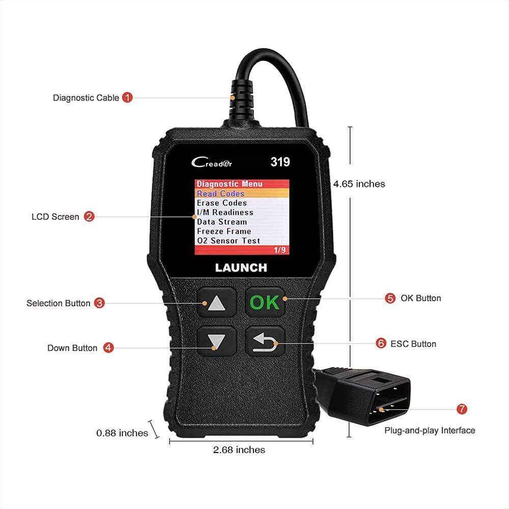 LAUNCH CR319 OBD2 Scanner Full OBDII Functions Diagnostic Tool Car Check Engine