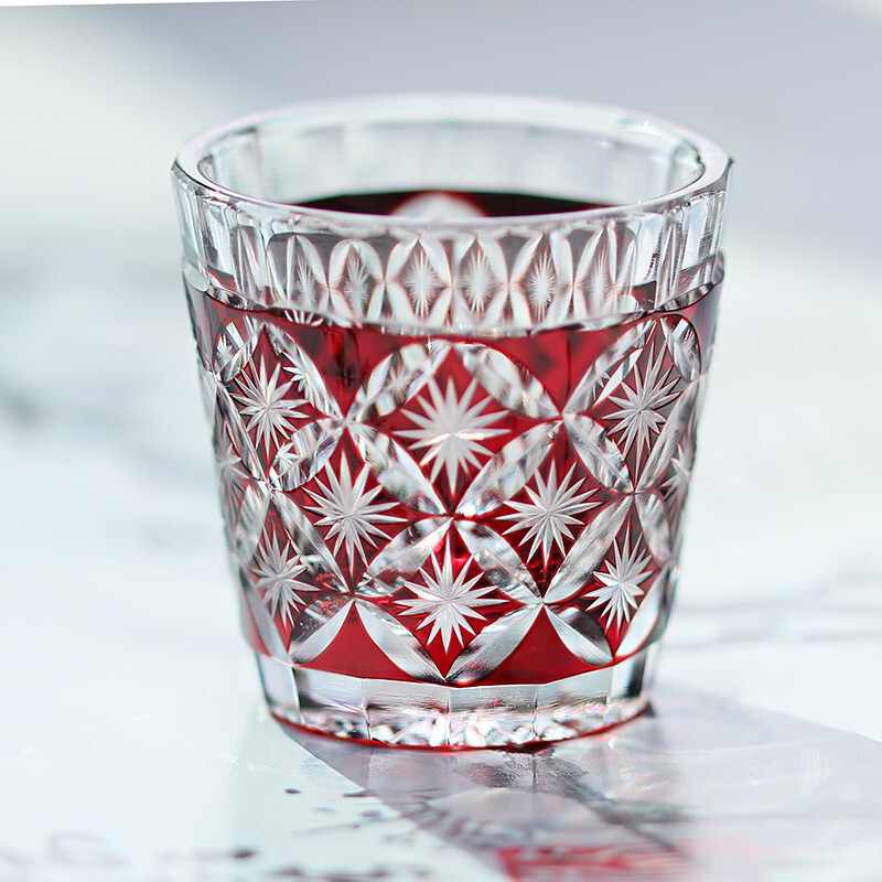35ml Edo Kiriko Sake Glass Hand Carved Shot Liquor Drinking Glass Handicraft Red