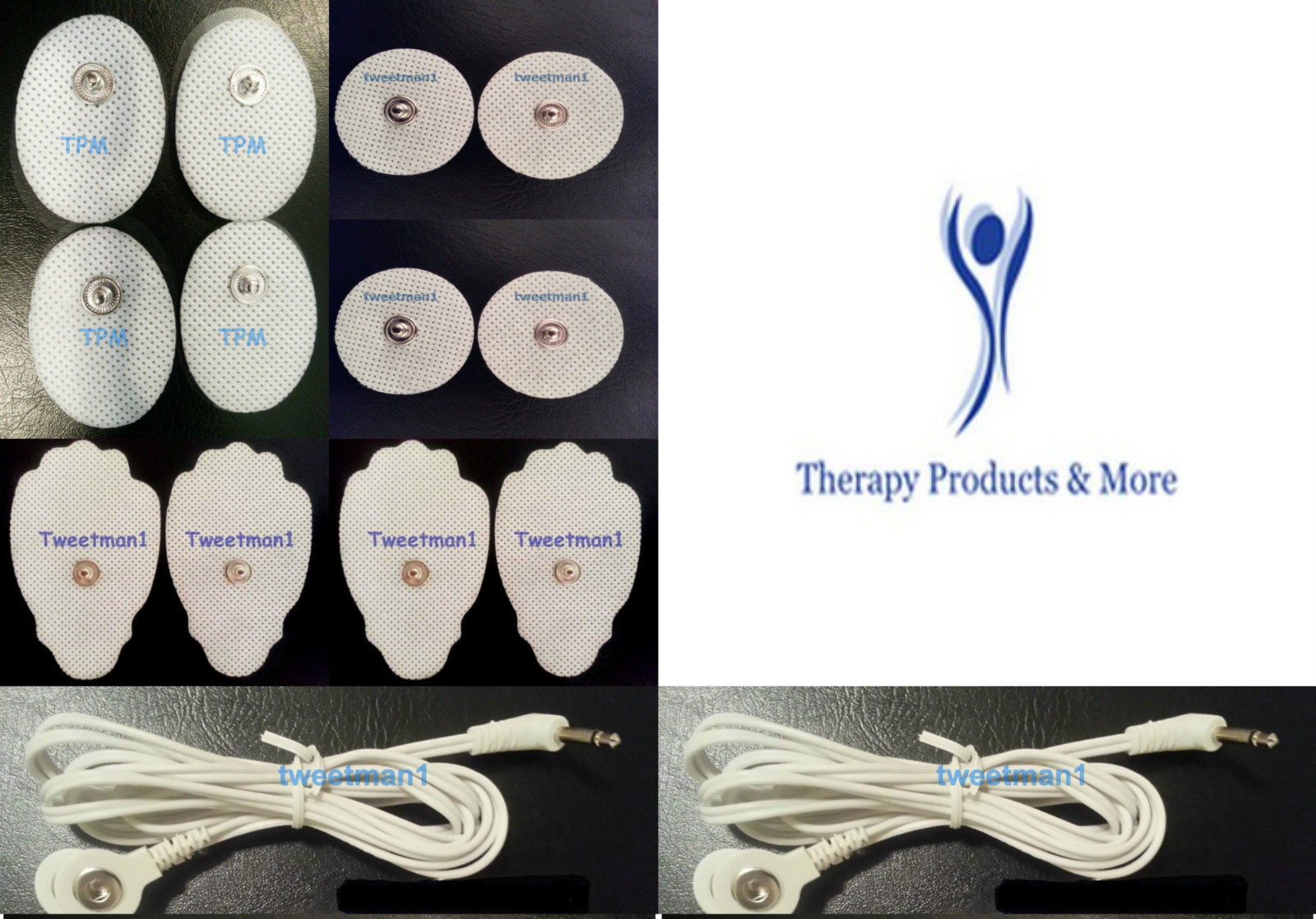 2 ELECTRODE LEAD CABLE(2.5mm Plug)+4LG+4SM OVAL+4SM PADS FOR TENS MASSAGER