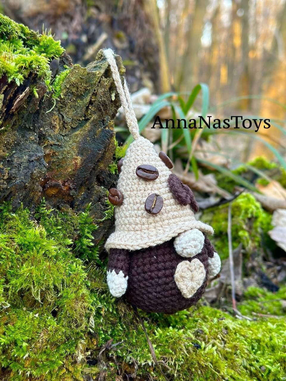 Coffee gnome keychain, Crochet PDF pattern gnome with coffee beens