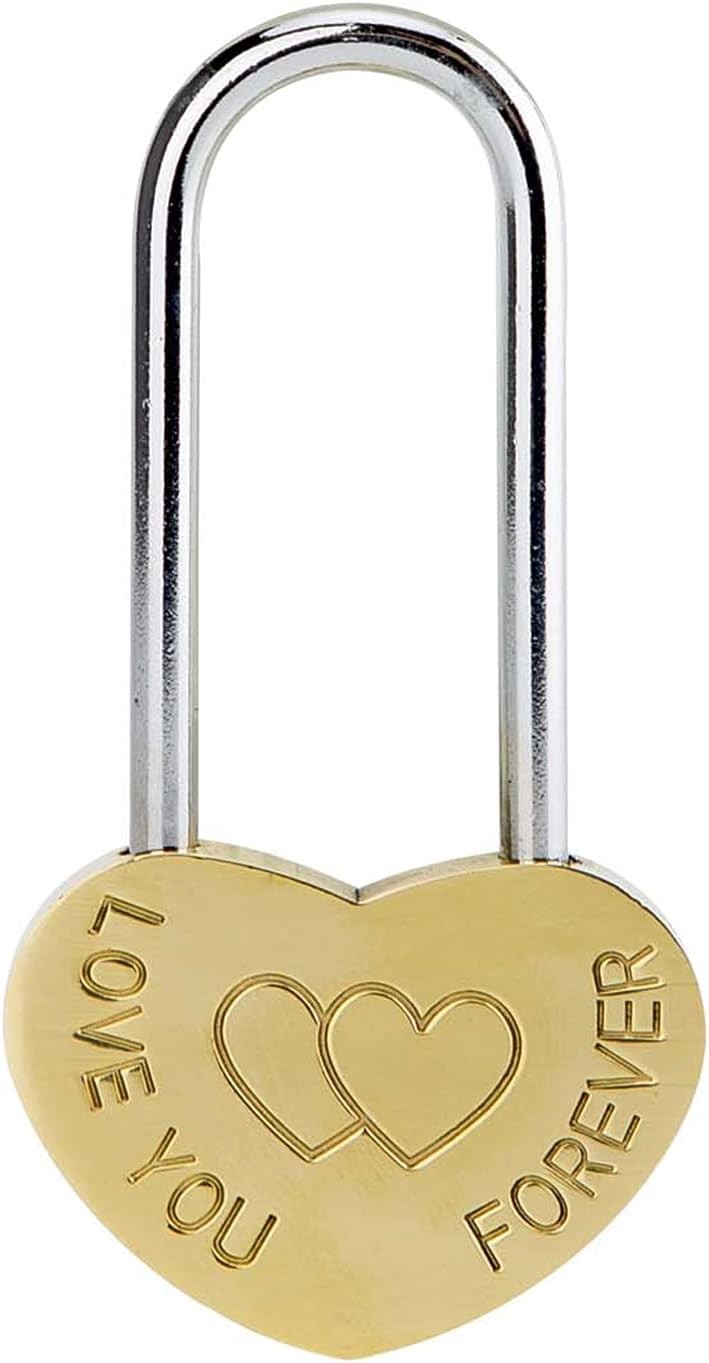 Love Lock Single Heart Gold Padlock:3.5" 50mm Engraved Love-You-Forever Wish