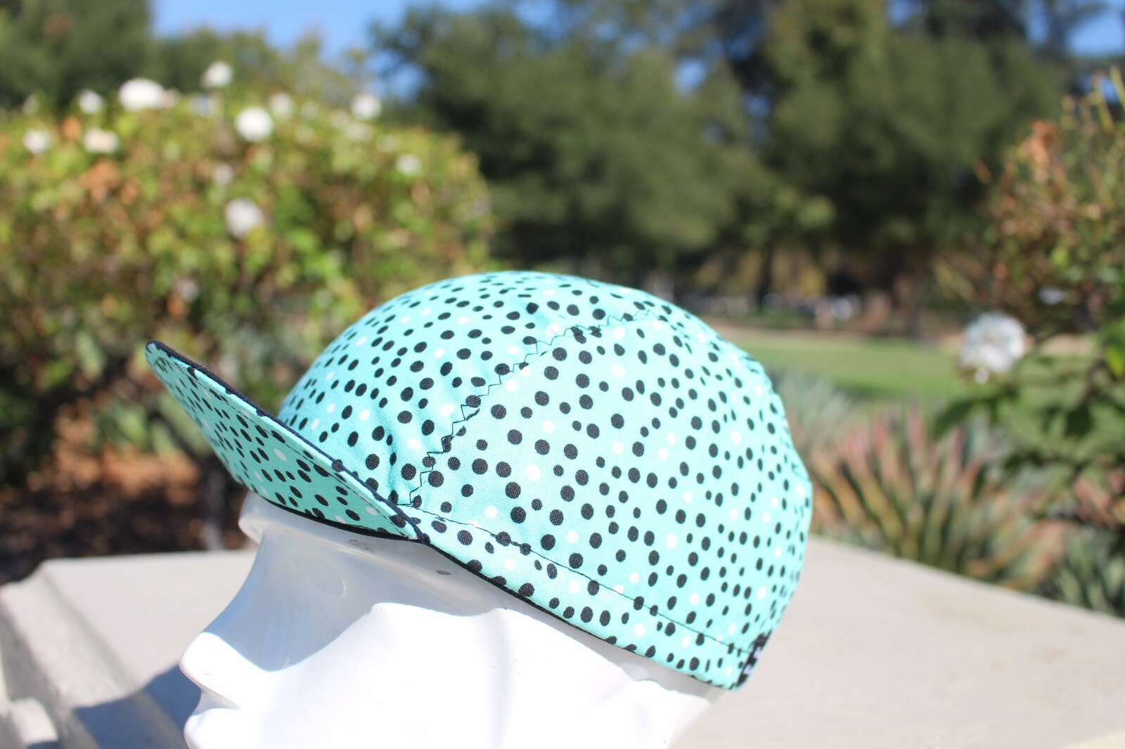 CYCLING CAP BLACK DOTS HANDMADE IN USA   S M L