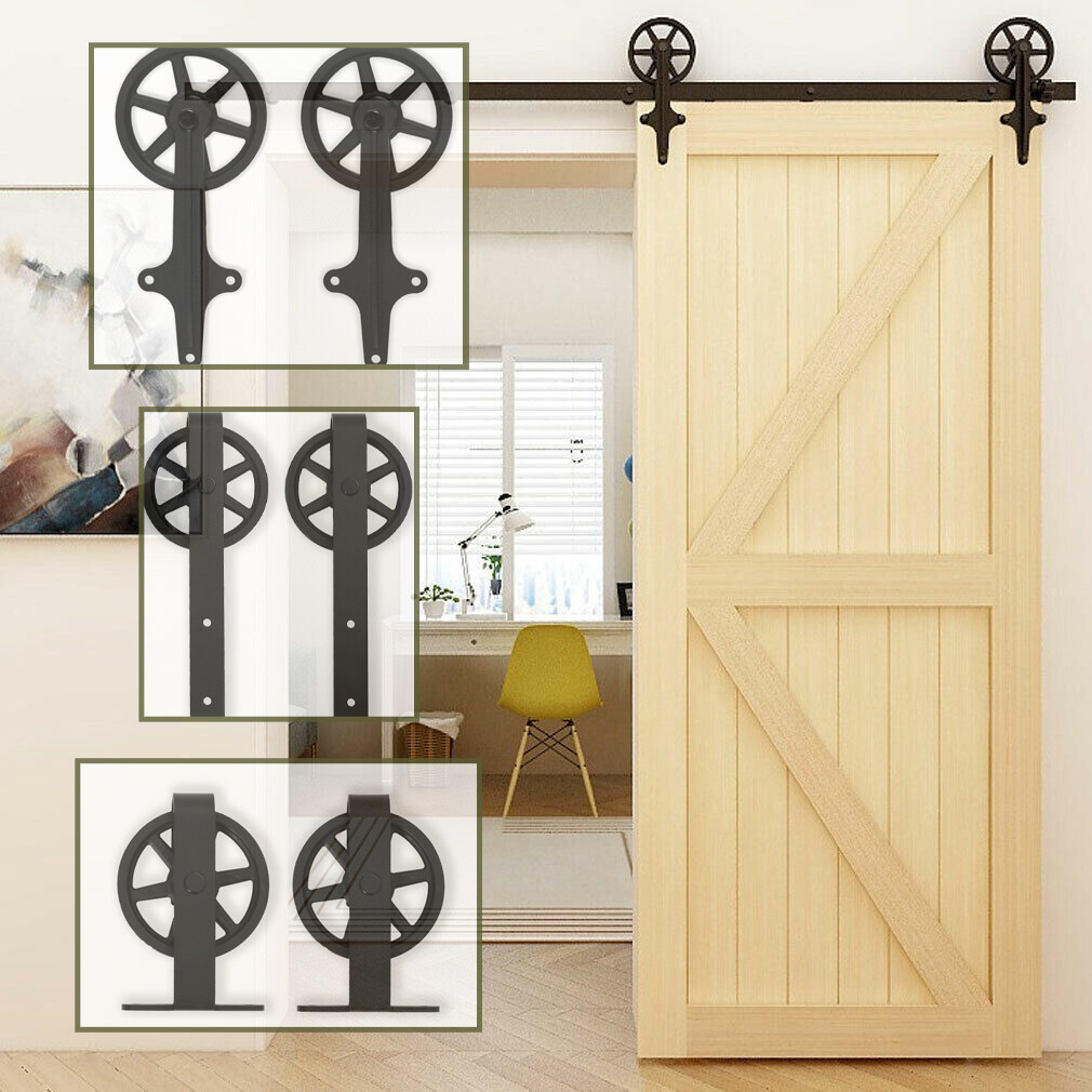 CCJH 4-20FT Sliding Barn Door Hardware Basic Black Roller Kit Single/Double Door