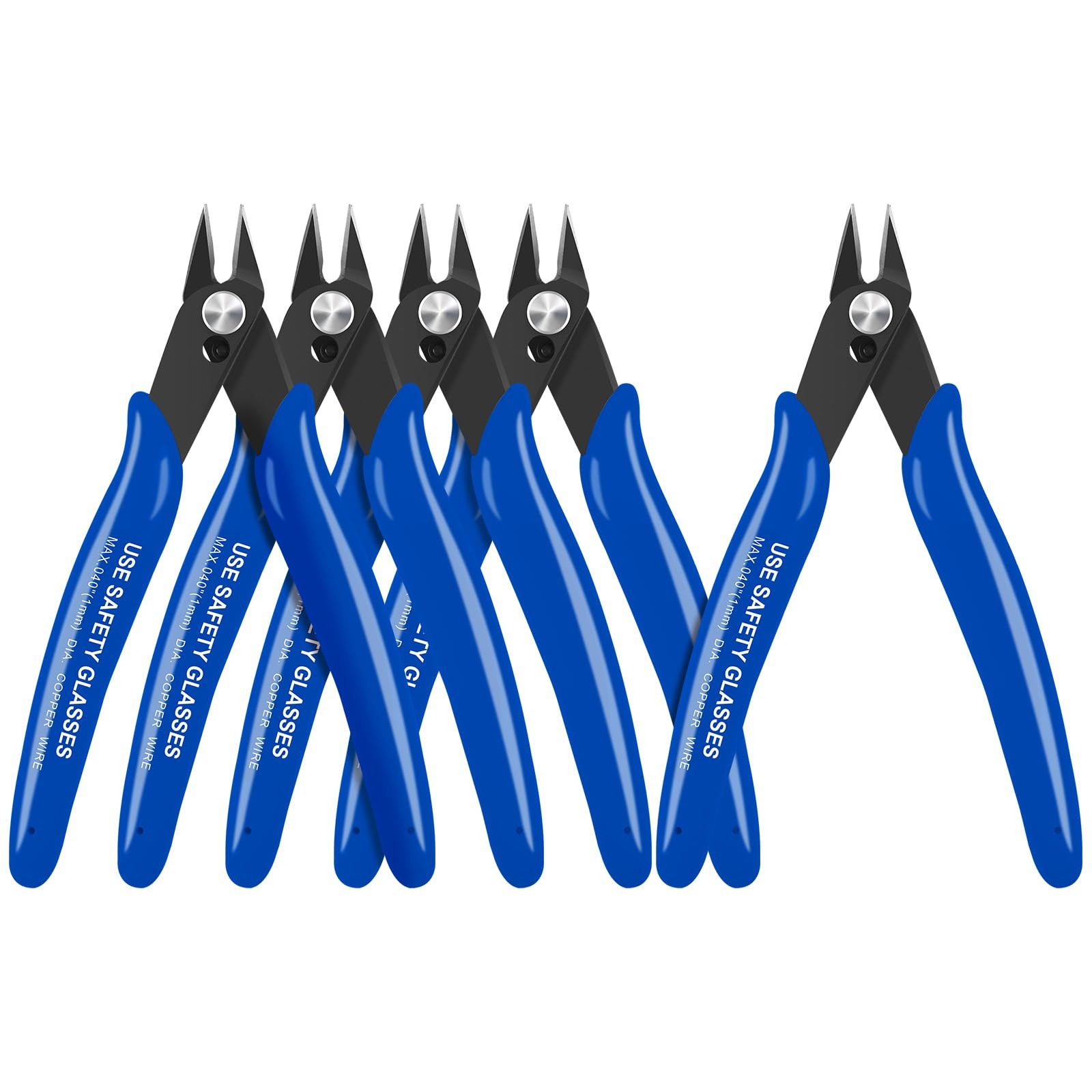 5pcs Micro Flush Cutters With Internal Spring, 5 Inches Blue - Side and Diago...