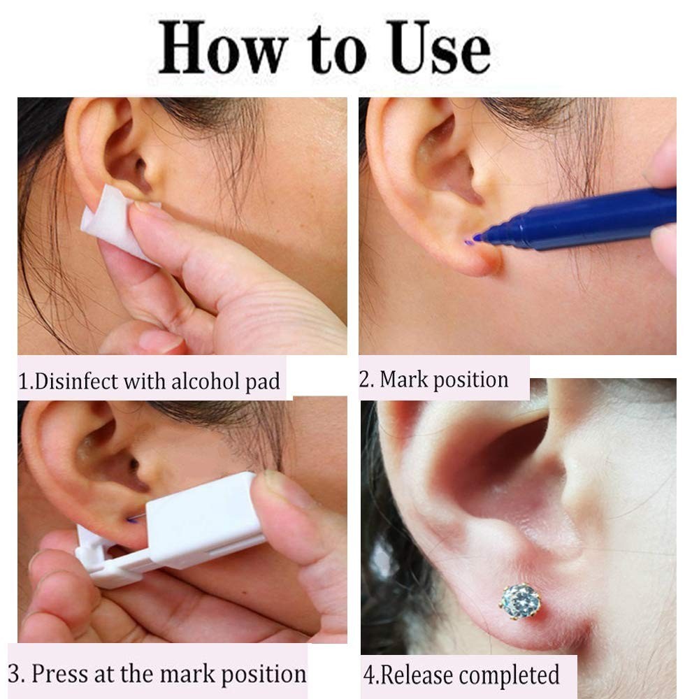 Ear Piercing Gun,2 Pack Self Ear Piercing Gun Disposable Self Ear Piercing Gun K
