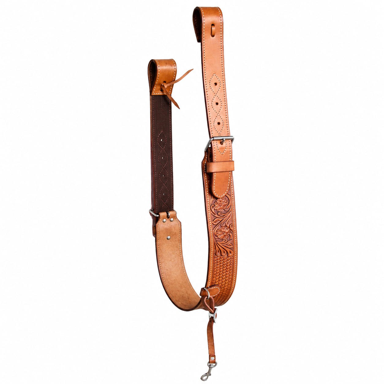 Horse Western Leather Basketweave Tooled Floral Rear Flank Saddle Cinch Off
