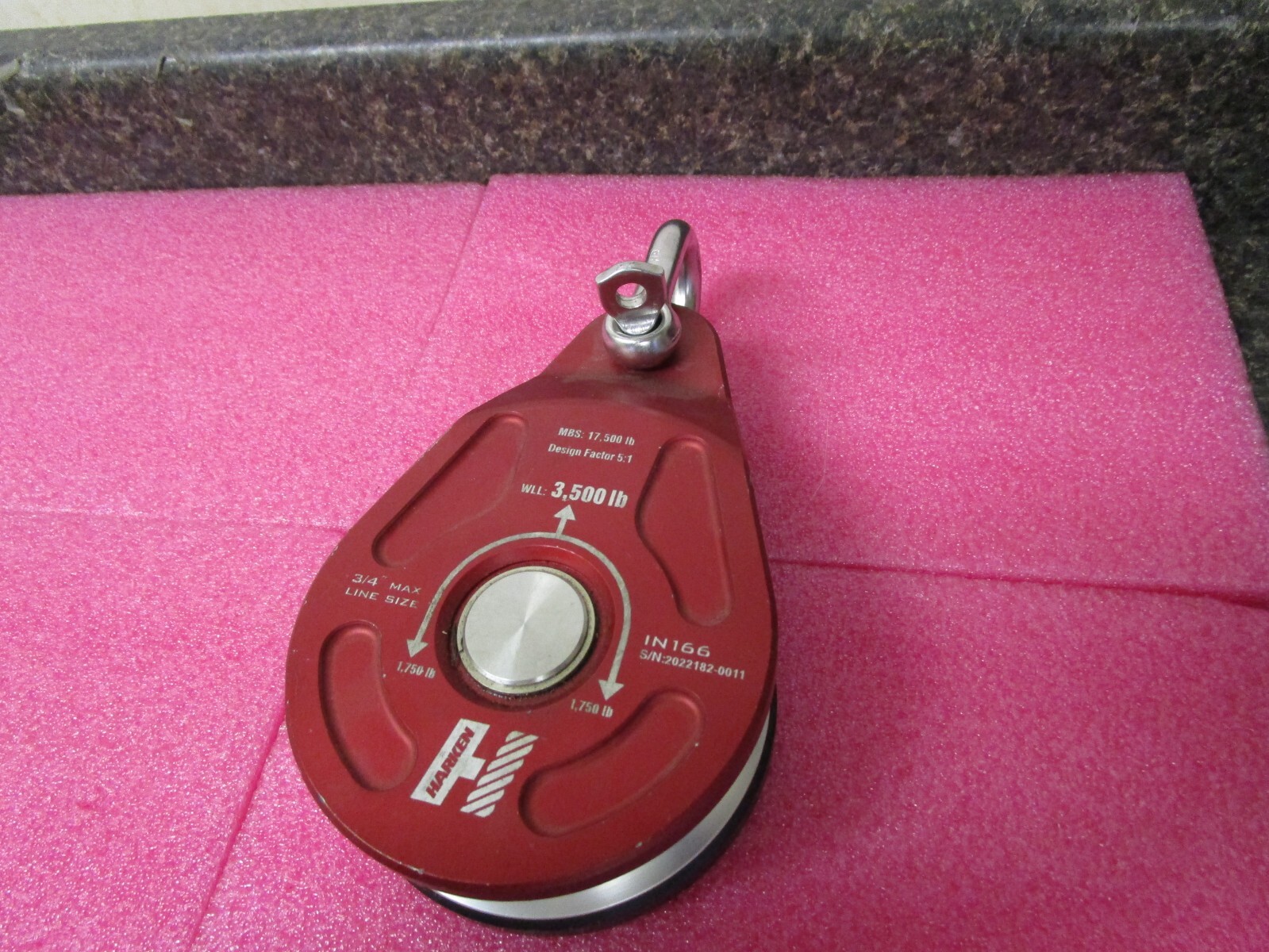 Harken 3/4" Max Line Size Rigging Pulley IN166 MBS: 17,500lb Design Factor: 5:1
