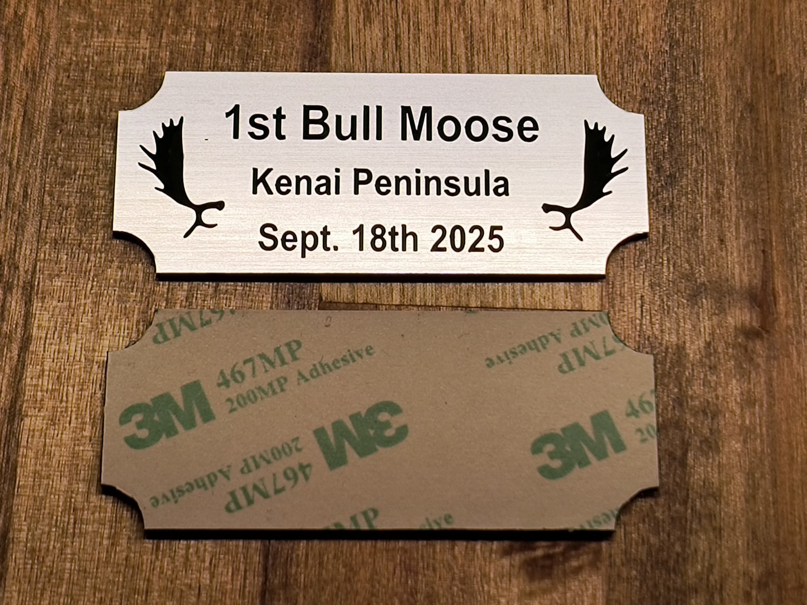 Custom Engraved Brushed Silver Finish Moose Plaque Bull Antlers Mount Plate