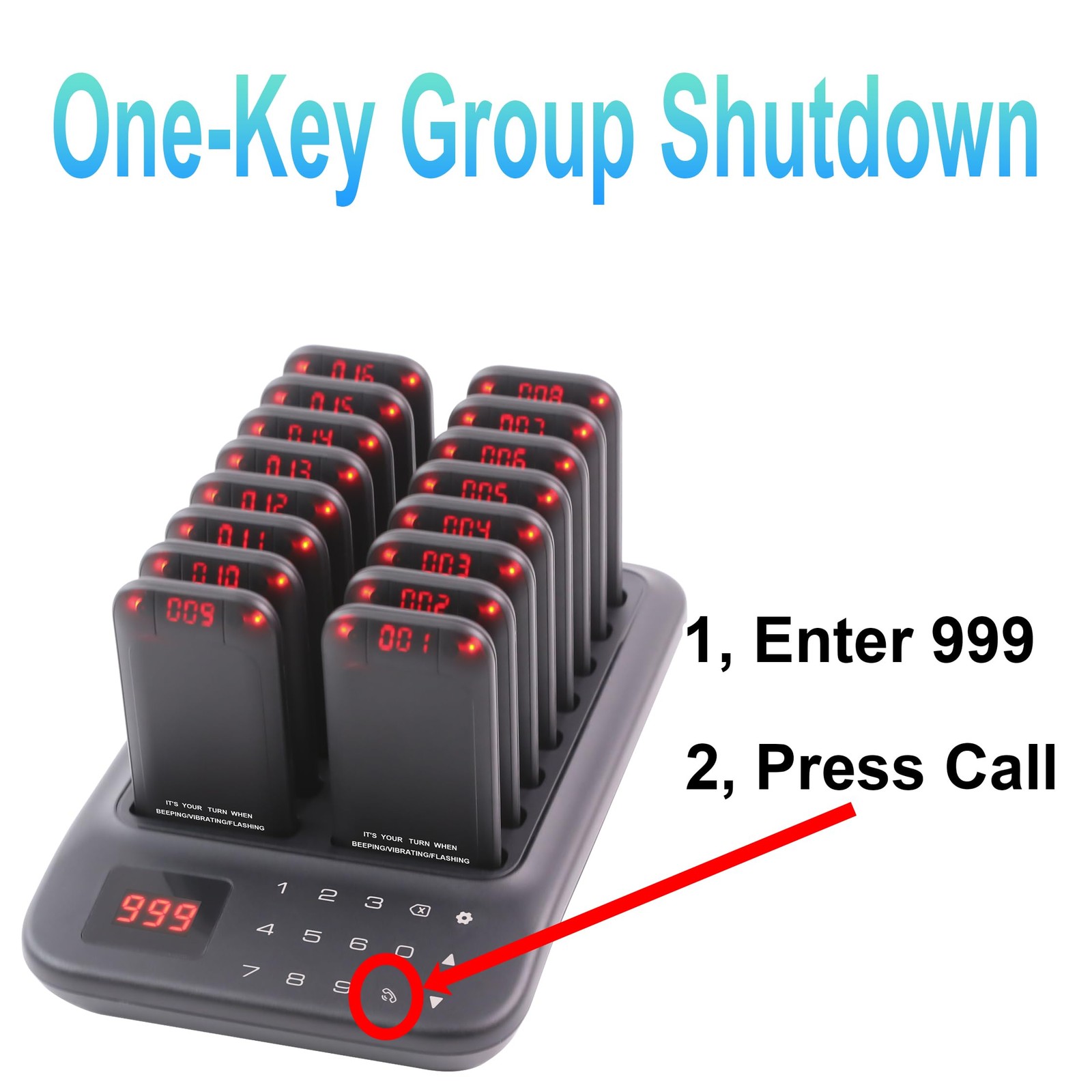 ** NEW Wireless Restaurant Pager System | 16 LED Pagers | Buzzer and Vibration