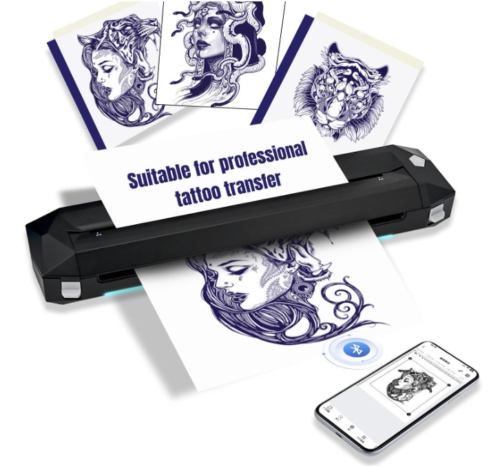 Impresora térmica inalámbrica para plantillas de tatuaje con Bluetooth o USB.