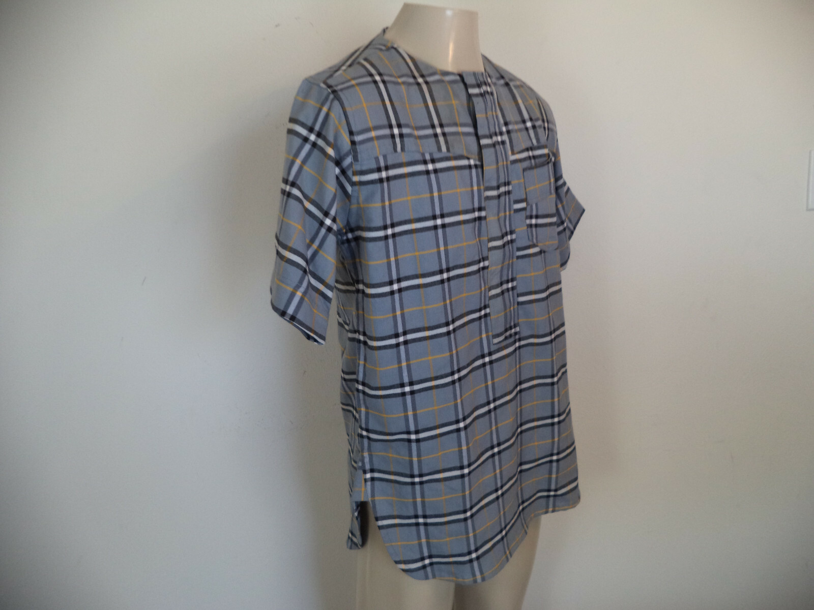 Men's Gray A.C.S. Handmade African Jumper Check Shirt. One Size. Short Sleeve.