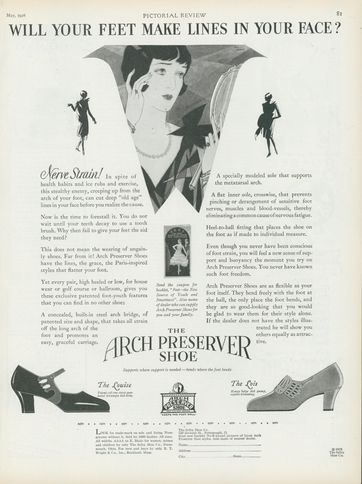 1928 Arch Preserver Shoe Art Deco Flapper Avoid Nerve Strain Vtg Print Ad PR4
