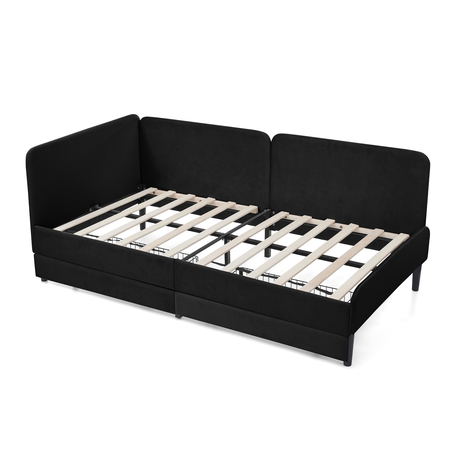 Twin Size Upholstered Platform Bed Frame with 2 Storage Drawers, Adjustable Vel