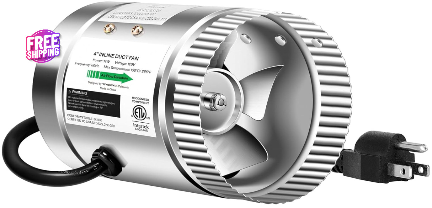 Ventilador De Ventilación De Conducto En Línea Para Tienda De Cultivo 100 Cfm 4"