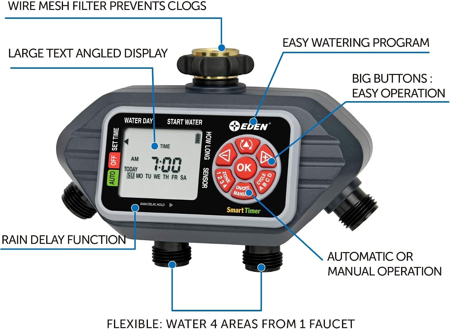 Eden 93413 Programmable Digital Water Timer 4 Zone