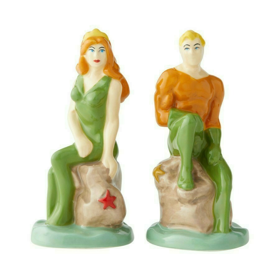 DC Comics 6003733 AQUAMAN AND MERA Ceramic Salt & Pepper Shakers, Dept.56/ENESCO