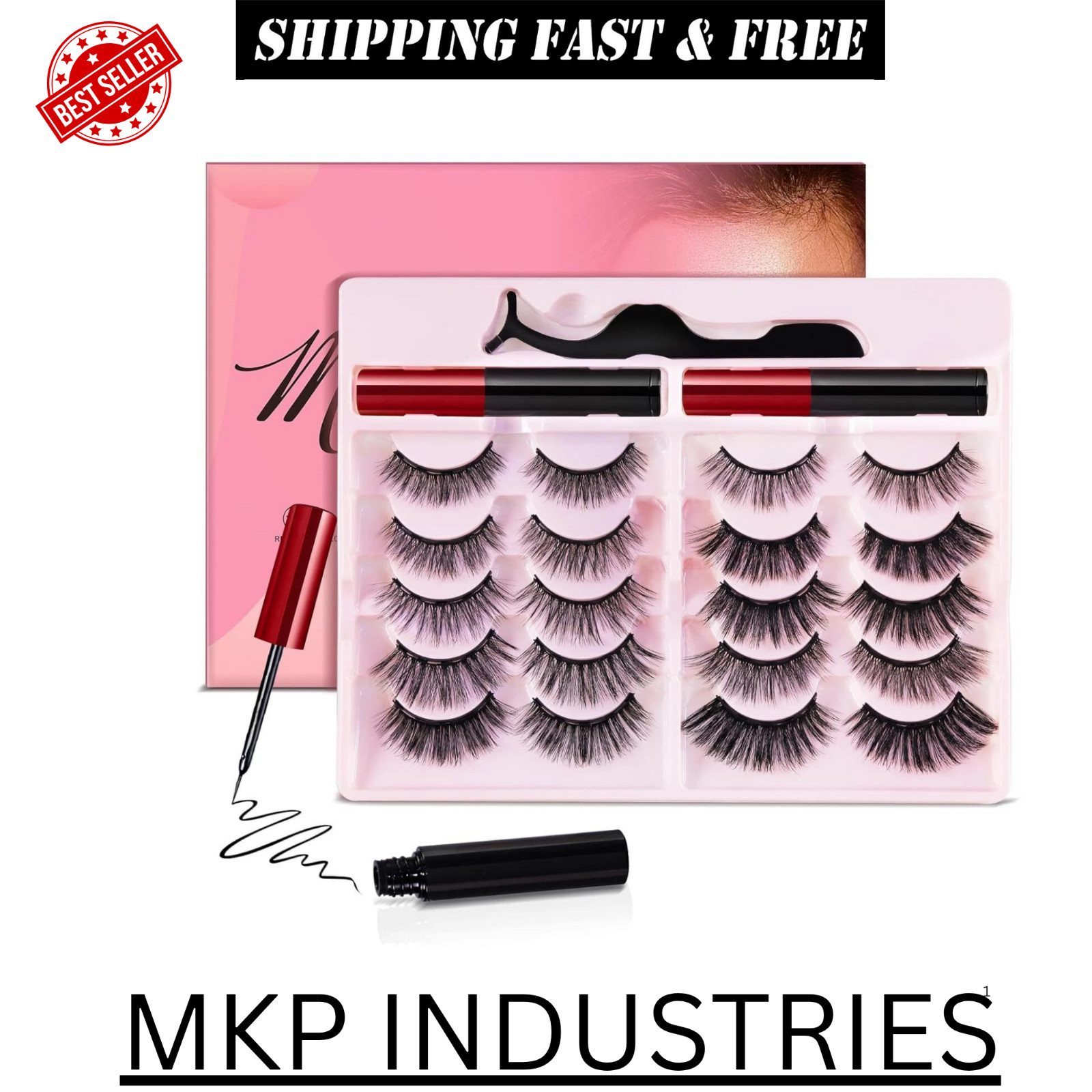 Magnetic Eyelashes Kit, Reusable Magnetic Lashes with Eyeliner and Tweezers, 10