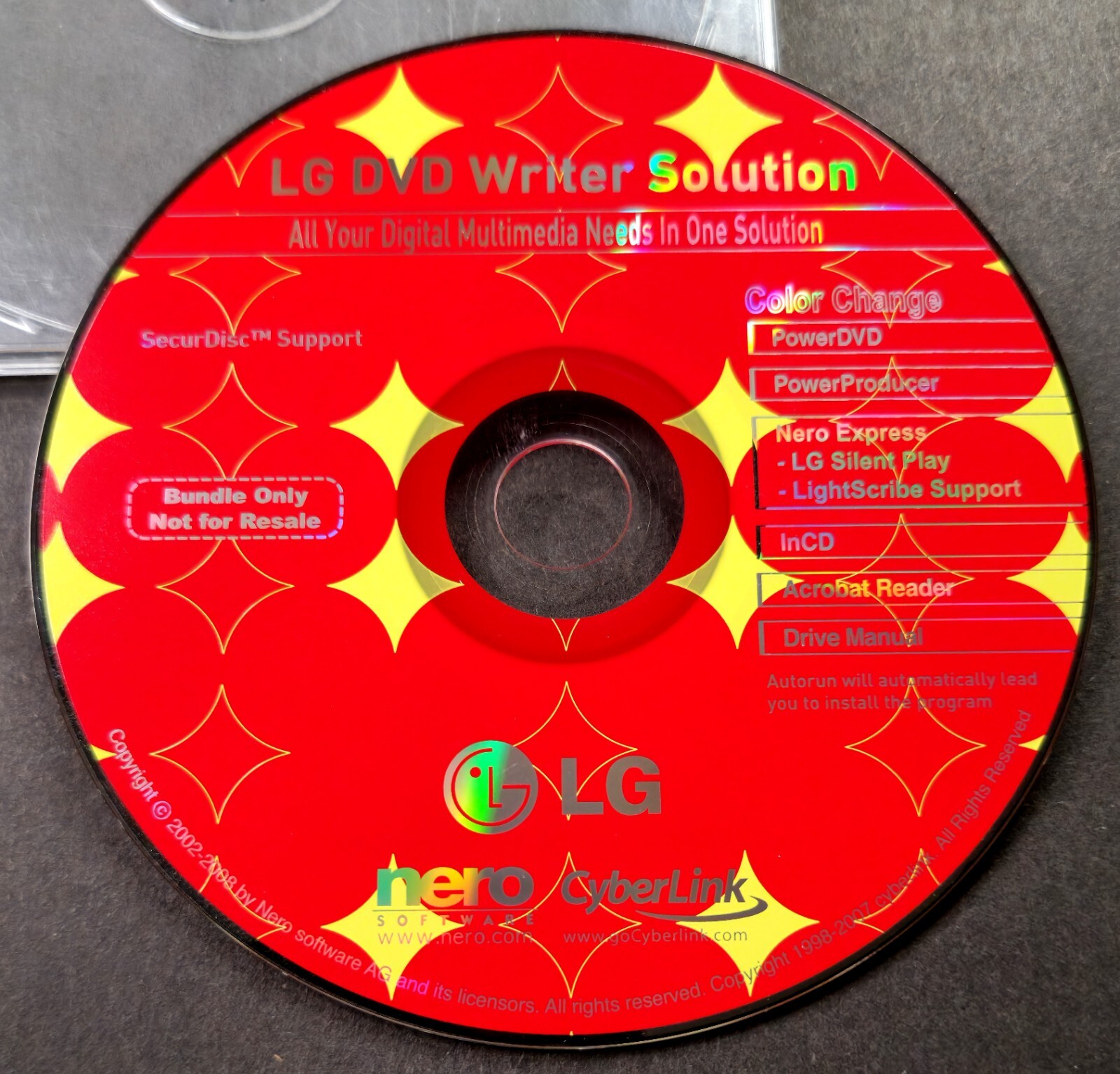 LG DVD Writer Solution Software CD 2008 Nero Express Color Change PowerDVD InCD