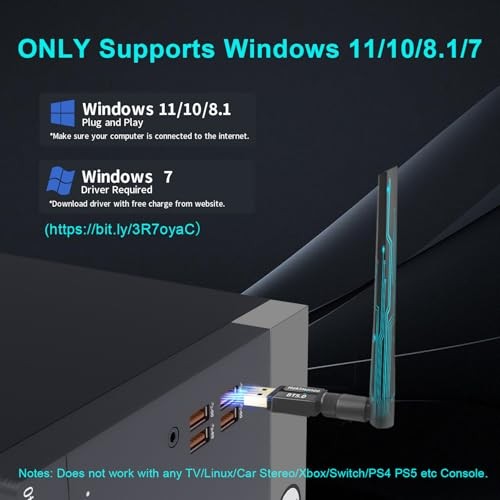 Long Range Bluetooth 5.4 USB Adapter for PC Windows 7-11, 150m, Black