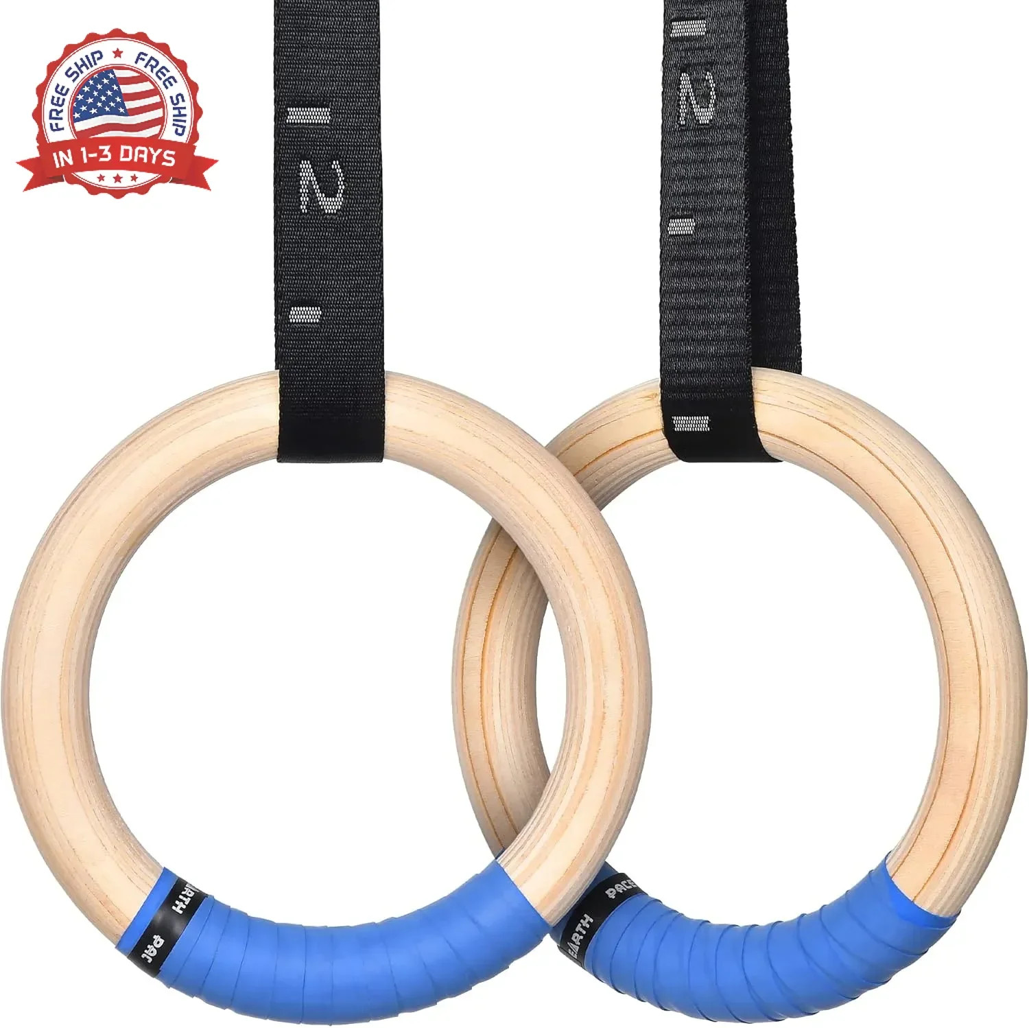 PACEARTH Gymnastics Rings Wooden Olympic Rings 1500/1000lbs with Adjustable Cam