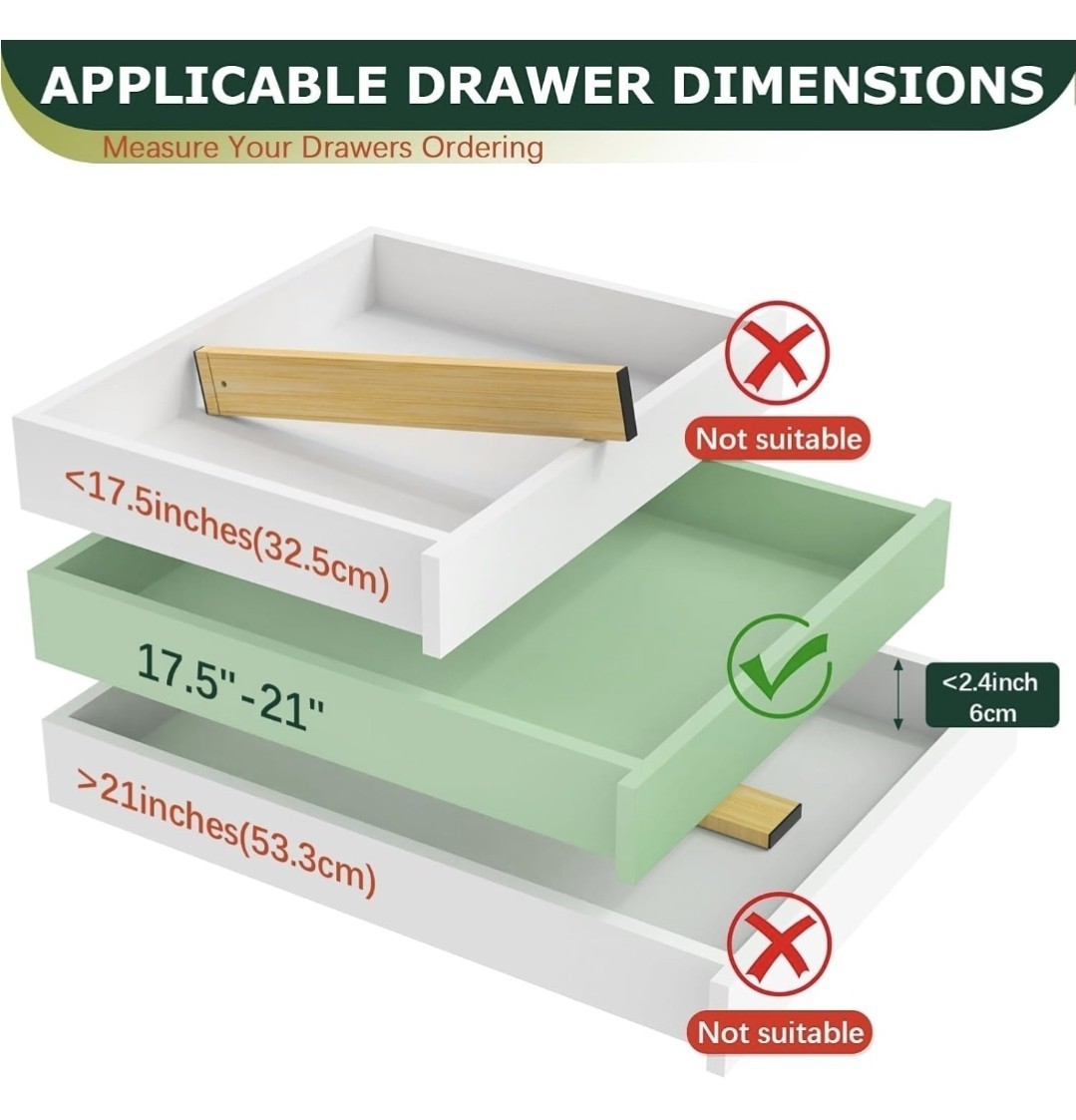Bamboo Spring Loaded Adjustable Drawer Dividers 17-22in 6 Pack
